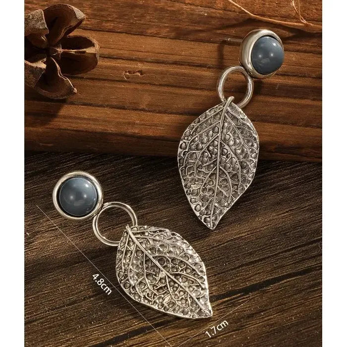 Vintage Indian Tribal Leaf Drop Earrings Zinc Alloy Bohemian Jewelry for Women