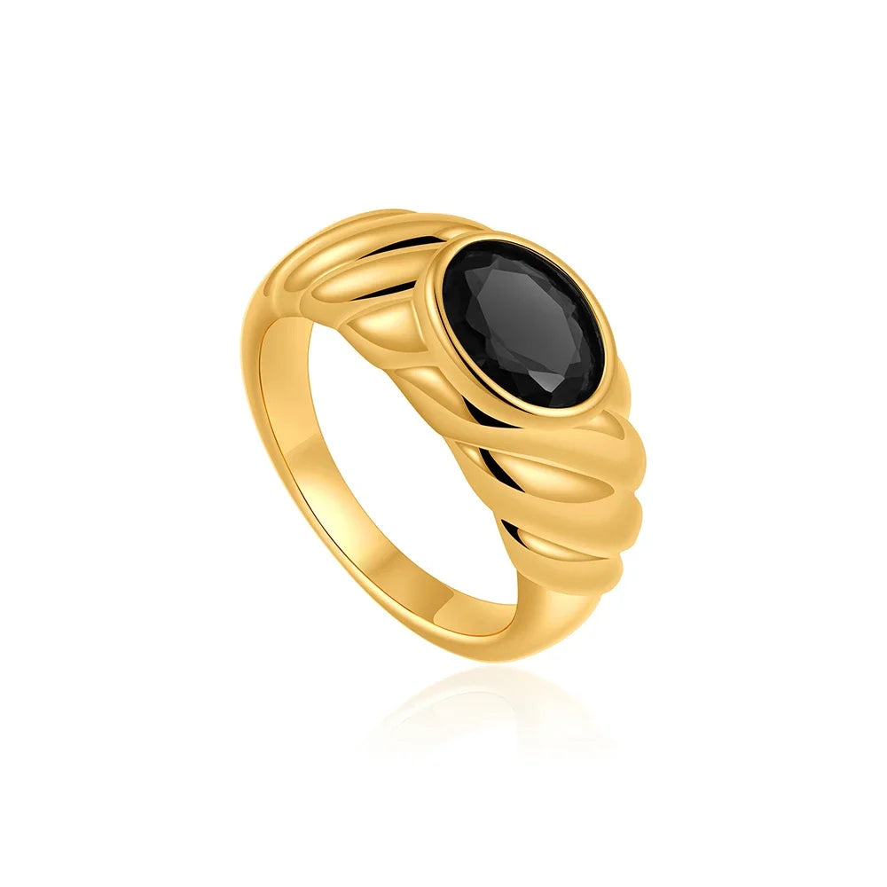 18K Gold Plated Multicolor Oval Crystal Ring for Women Hypoallergenic CZ Zircon Jewelry