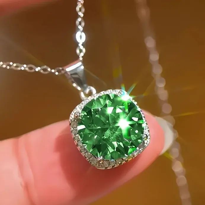 Green Geometric CZ Pendant Necklace for Women Wedding Party Gift