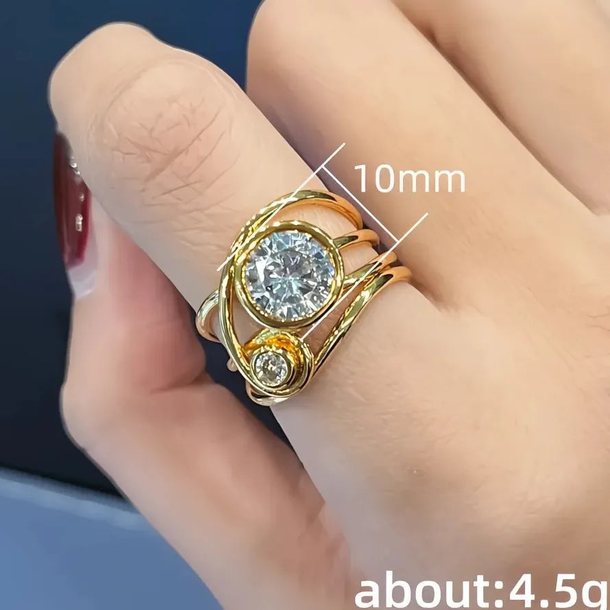 Women's Geometric Cubic Zirconia Wedding Bridal Ring Brass Jewelry