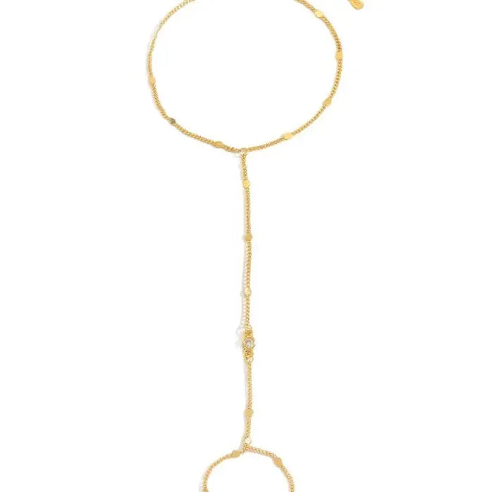 Handmade Gold Color Crystal Chain Bracelet Ring for Women Girls Fashion Jewelry