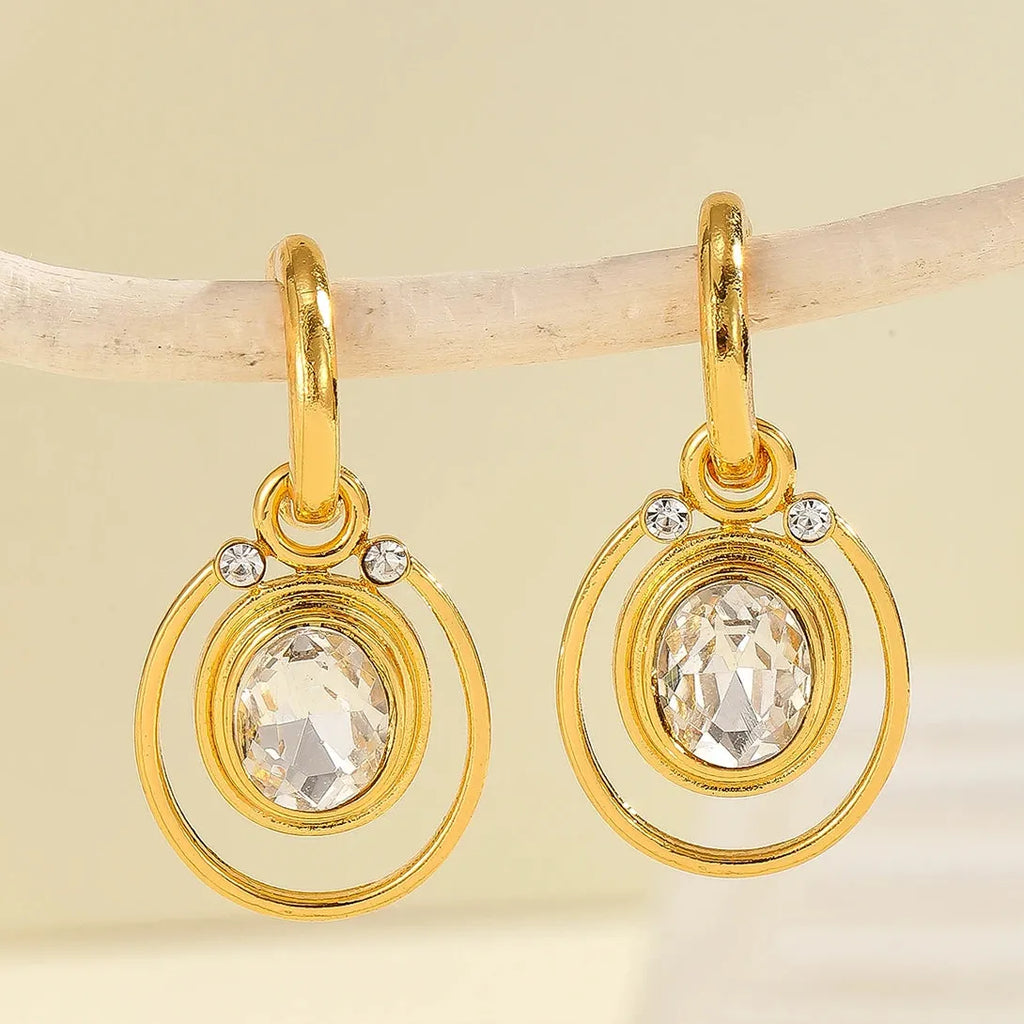 Delicate Gold Color Inlay Rhinestone Dangle Earrings for Women Zinc Alloy Jewelry Gift