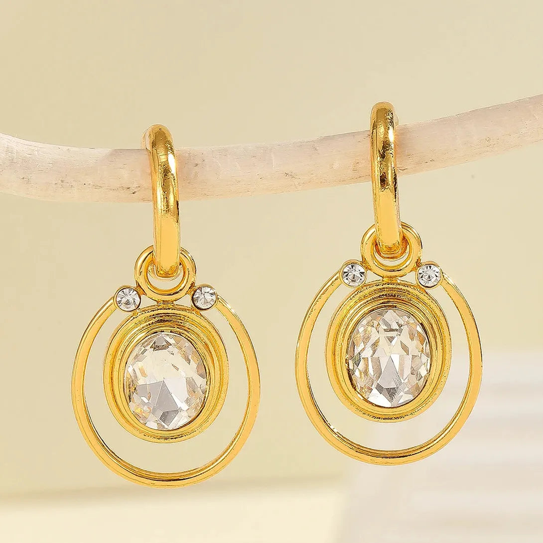 Delicate Gold Color Inlay Rhinestone Dangle Earrings for Women Zinc Alloy Jewelry Gift
