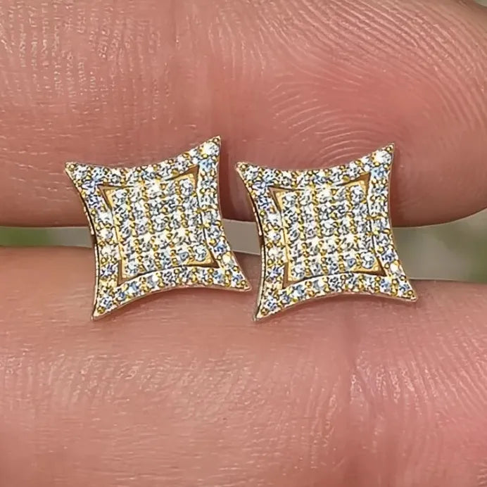 Geometric Cubic Zirconia Stud Earrings Gold Color Elegant Fashion Jewelry