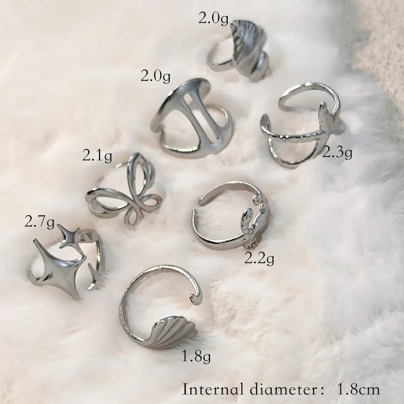 316L Stainless Steel Ocean Series Rings for Women Sea Star Crab Butterfly Hypoallergenic