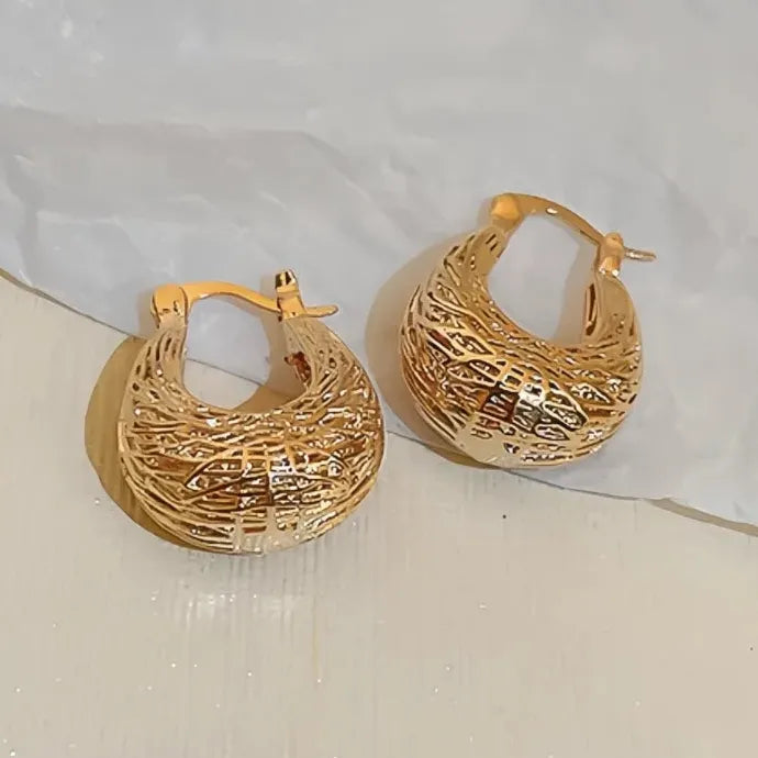 Gold Hollow Geometric Brass Hoop Earrings for Women Daily Wear Jewelry