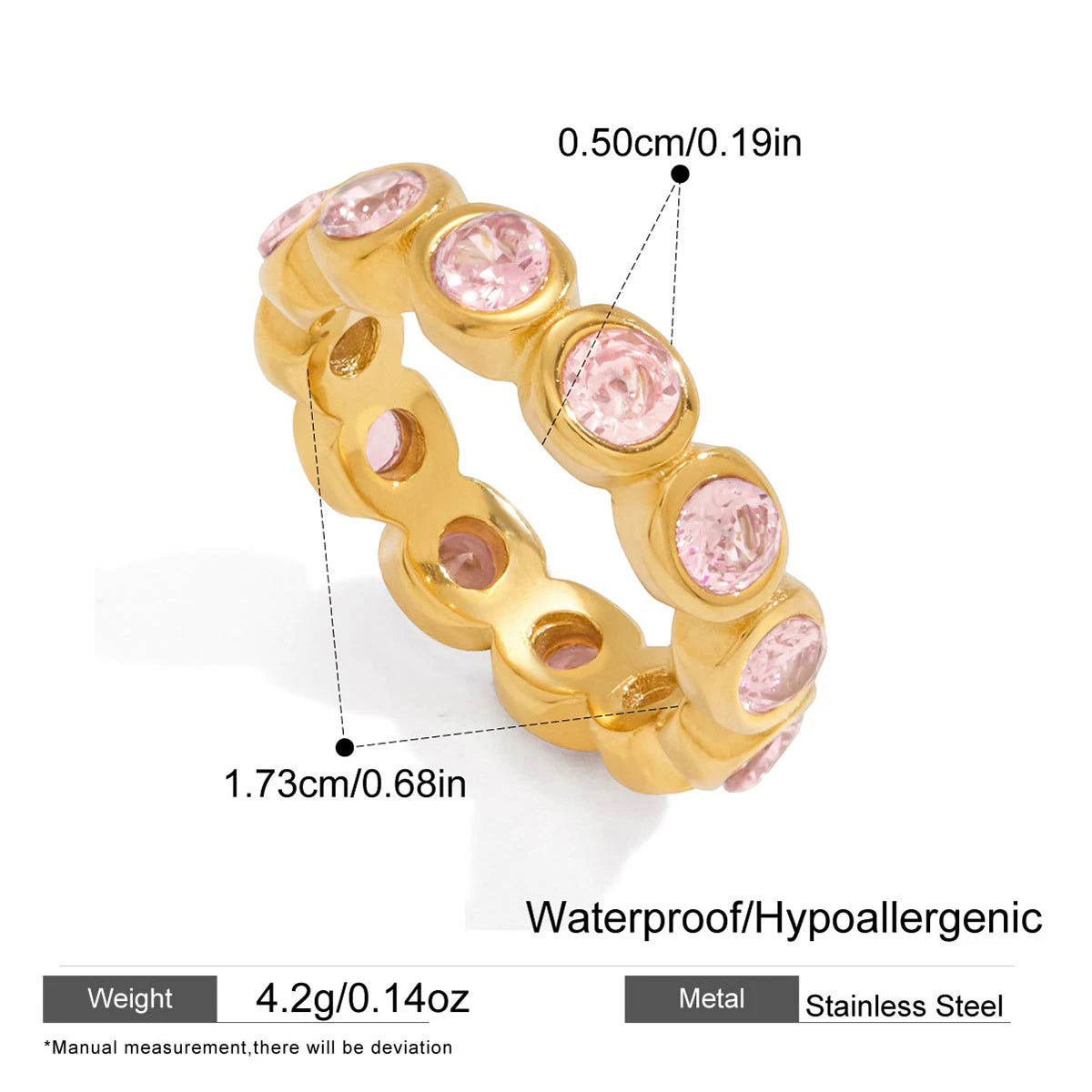 18K Gold Plated 316 Stainless Steel Pink Zircon Waterdrop Knuckle Ring Vintage