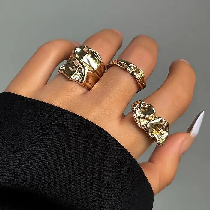 3Pcs Punk Gold Lava Geometric Rings Set for Women 2024 Trendy Jewelry
