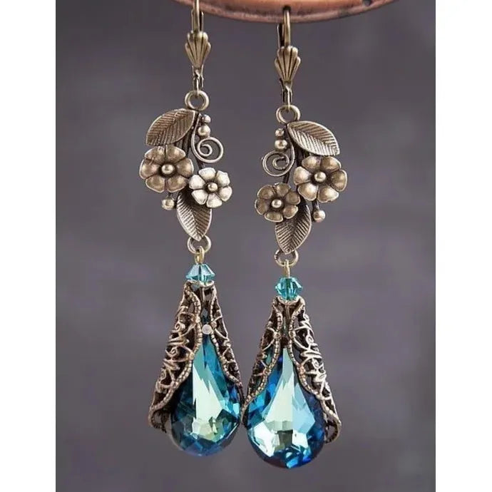 Leaf Flower Design Long Drop Earrings for Women Zinc Alloy Cubic Zirconia Jewelry