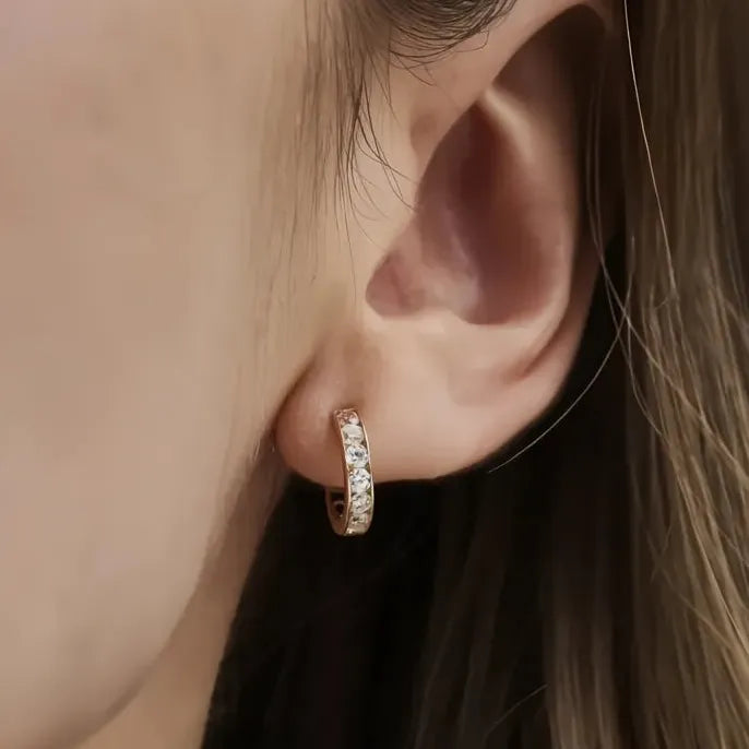 Gold Cubic Zirconia Hollow Hoop Earrings Copper Alloy Jewelry