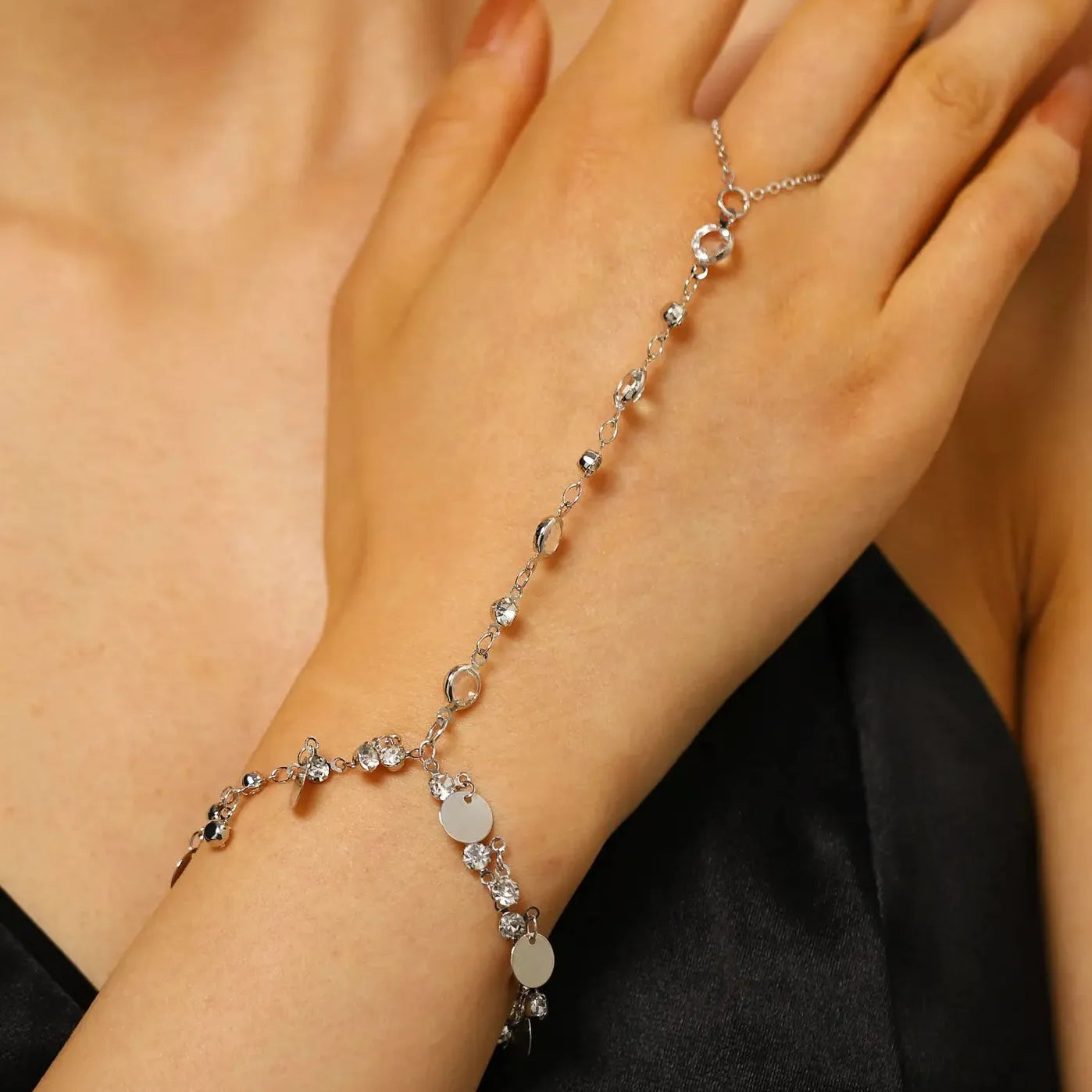 Imitation Zircon Sequin Tassel Beaded Chain Bracelet for Women Jewelry Gift