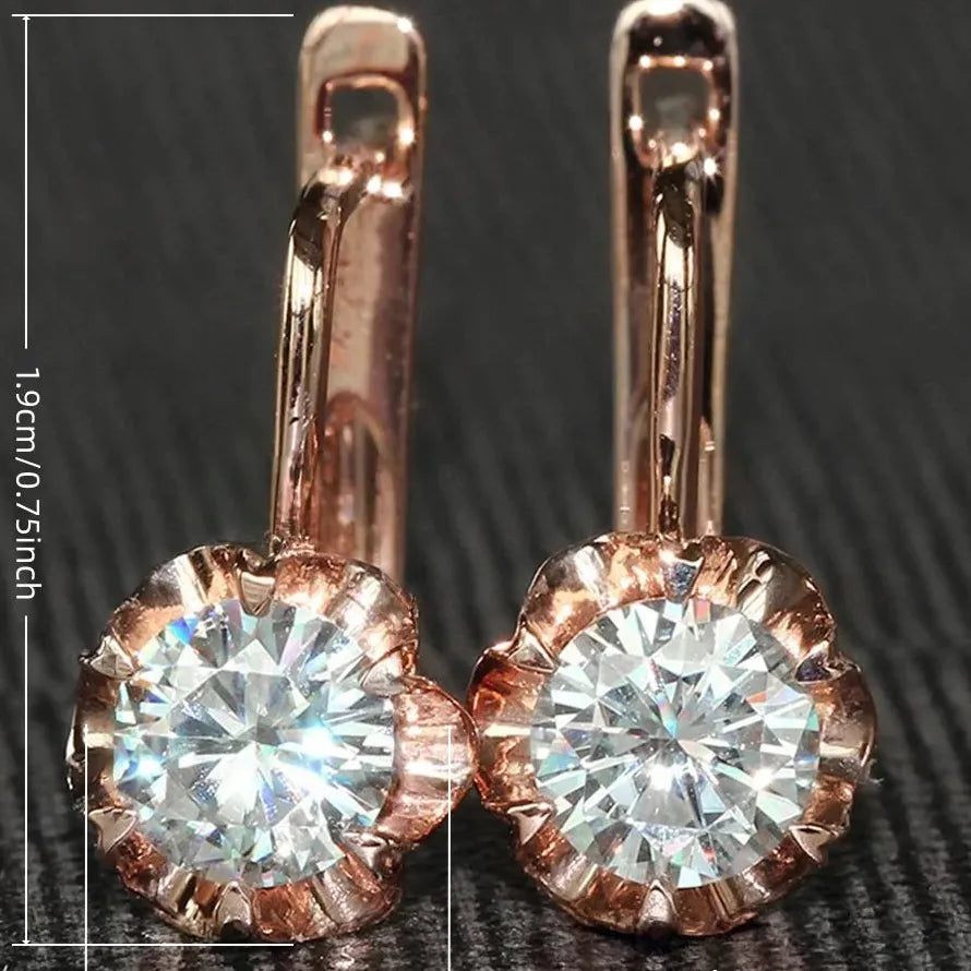 Rose Gold Copper Circular Cubic Zirconia Earrings for Women, Classic Jewelry Gift