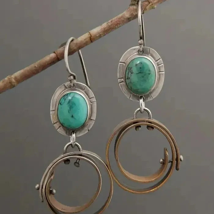 Vintage Bohemian Tibetan Silver Geometric Drop Earrings Zinc Alloy Jewelry Women