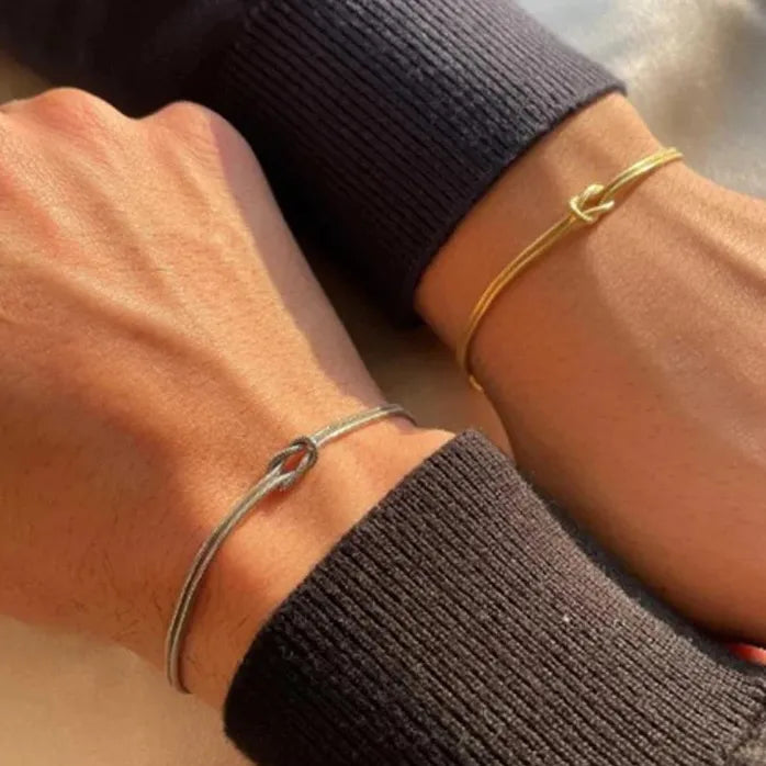Love Knot Couple Bracelets 14K Gold Plated Stainless Steel Adjustable Gift Jewelry