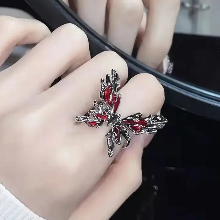 Adjustable Y2K Red Drip Oil Geometric Punk Vintage Cocktail Ring Gift