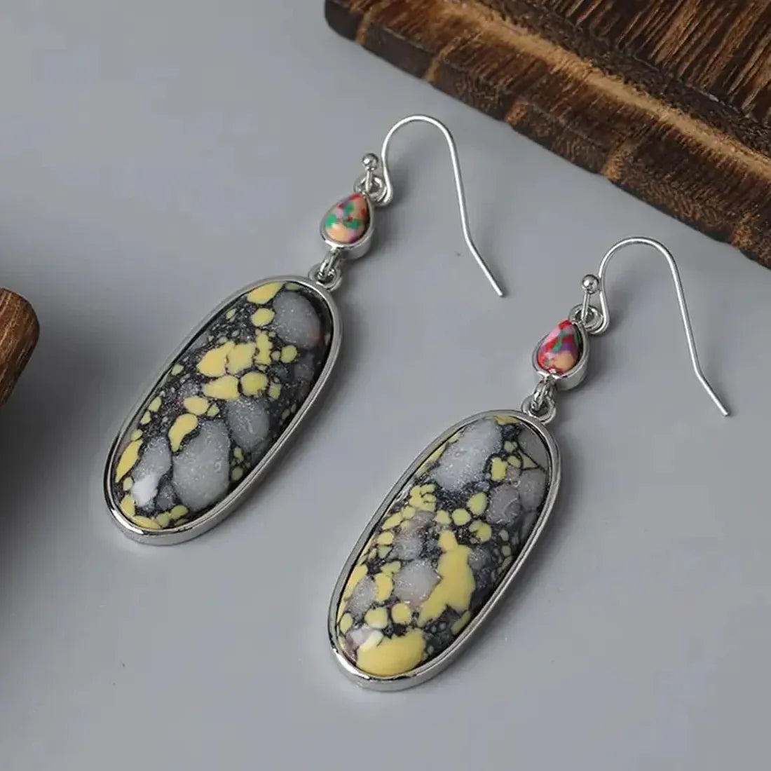 Vintage Geometric Synthetic Gemstone Long Pendant Earrings Bohemian Jewelry
