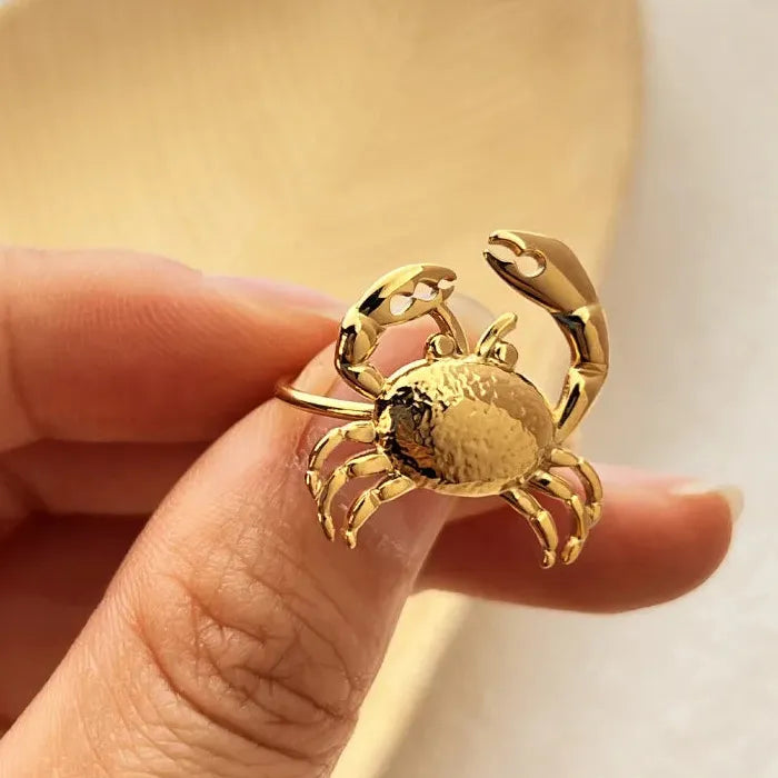 Gold Stainless Steel Crab Adjustable Ring Vintage Jewelry Gift for Women