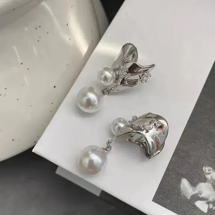 Vintage Pearl Zircon Geometric Clip-On Ear Cuffs Earrings for Women Stylish