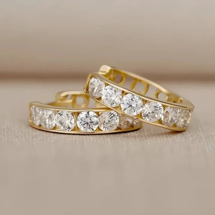 Gold Cubic Zirconia Hollow Hoop Earrings Copper Alloy Jewelry