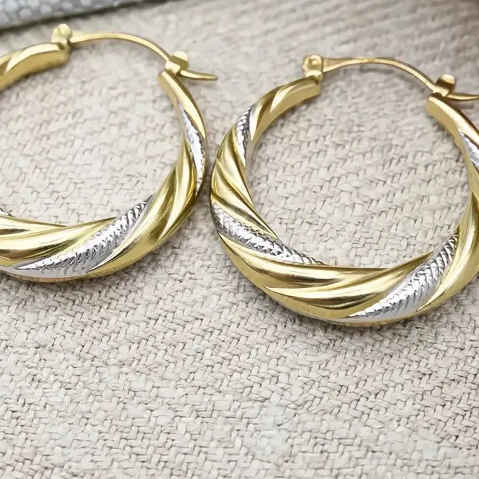Two-Tone Geometric Metal Hoop Earrings for Women Wedding Party Gift