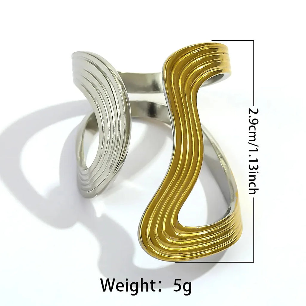 Vintage Geometric Multi-Layer Irregular Leaf Heart Stainless Steel Cocktail Ring
