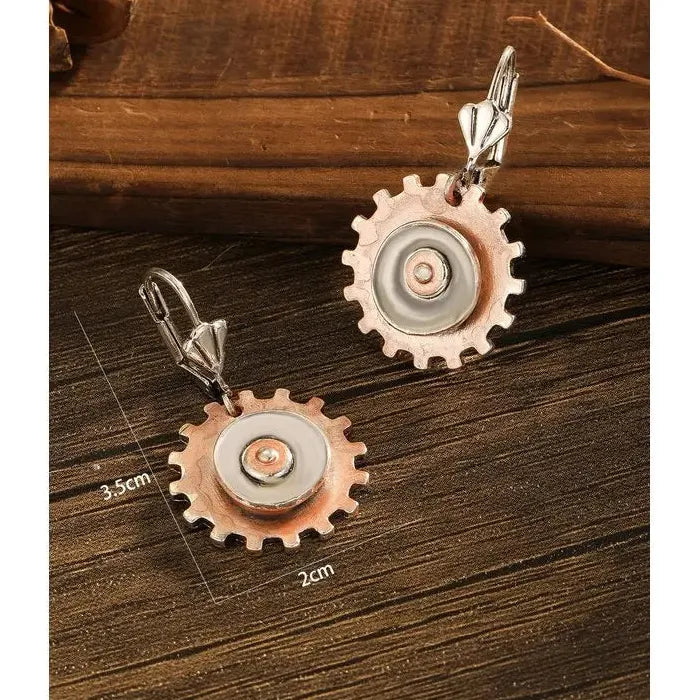 Vintage Silver Gear Drop Earrings for Women Zinc Alloy Dangle Jewelry