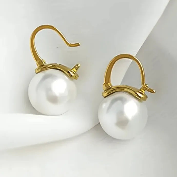Elegant Gold Brass Simulated Pearl Geometric Drop Earrings for Women