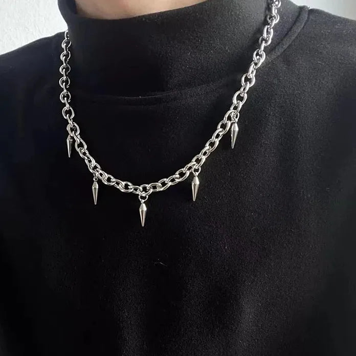 Stainless Steel Punk Gothic Stud Rivet Pendant Necklace Choker Men Women