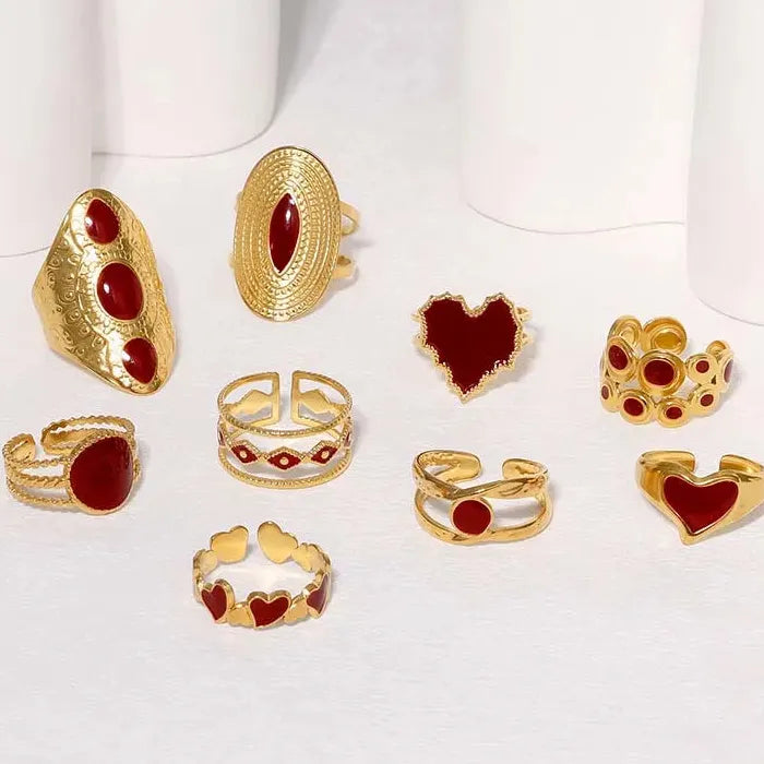 Adjustable Vintage Red Drip Oil Heart Ring for Women Stainless Steel 2025 Jewelry