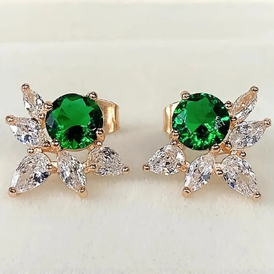Green Geometric Cubic Zirconia Copper Alloy Stud Earrings for Women