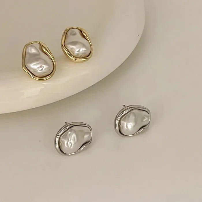 Geometric Irregular Pearl Zinc Alloy Earrings Women 2026 Minimalist Gift