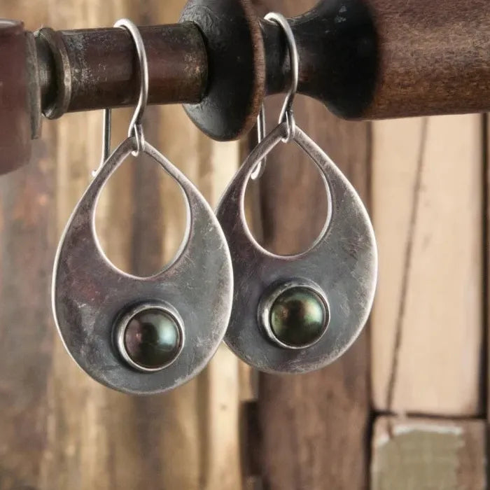 Bohemian Dark Green Resin Inlaid Drop Earrings Women’s Retro Geometric Wedding Jewelry