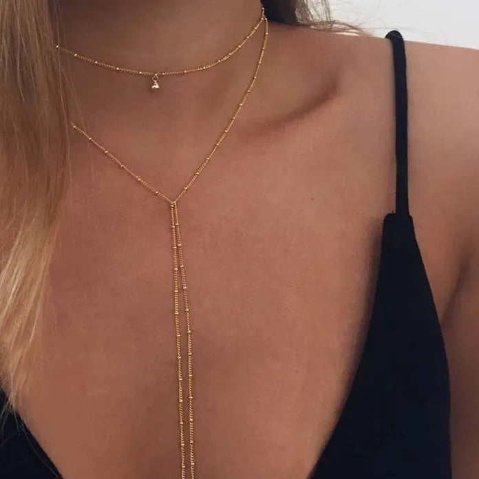 2026 Gold Silver Chain Choker Necklace Women Metal Beads Tassel Jewelry Gift