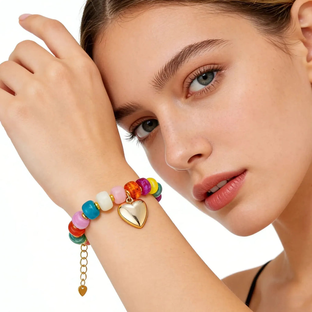 Handmade Beaded Bracelet for Women Boho Chunky Summer Jewelry Charm