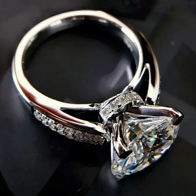Brass Cubic Zirconia Engagement Ring Wedding Band Proposal Gift for Women