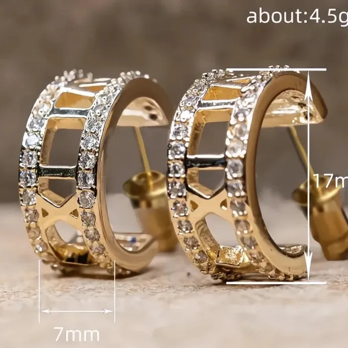 Geometric Hollow Hoop Earrings for Women Silver Gold CZ Wedding Jewelry