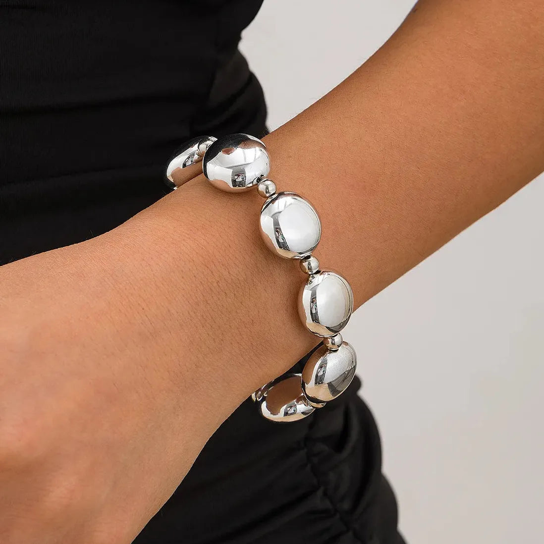 Vintage Geometric CCB Bead Bracelet for Women Elastic Punk Charm Bangle Gift Jewelry