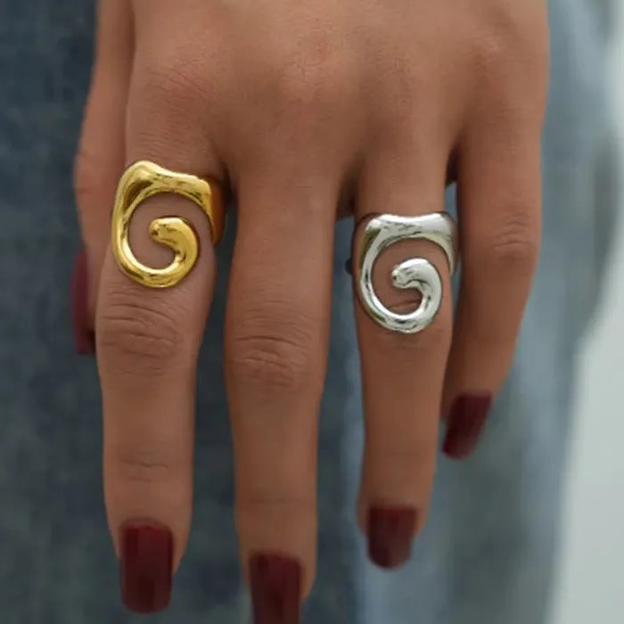 Gold Plated Skeleton Pattern Stainless Steel Ring for Women Minimalist Gift Jewelry