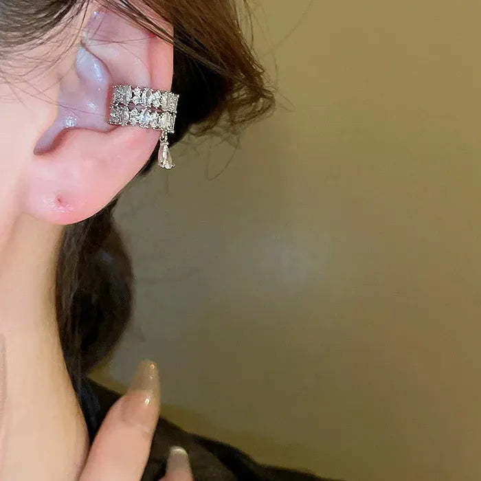 Double Layer C-Shaped Crystal Zircon Clip Earrings No Piercing