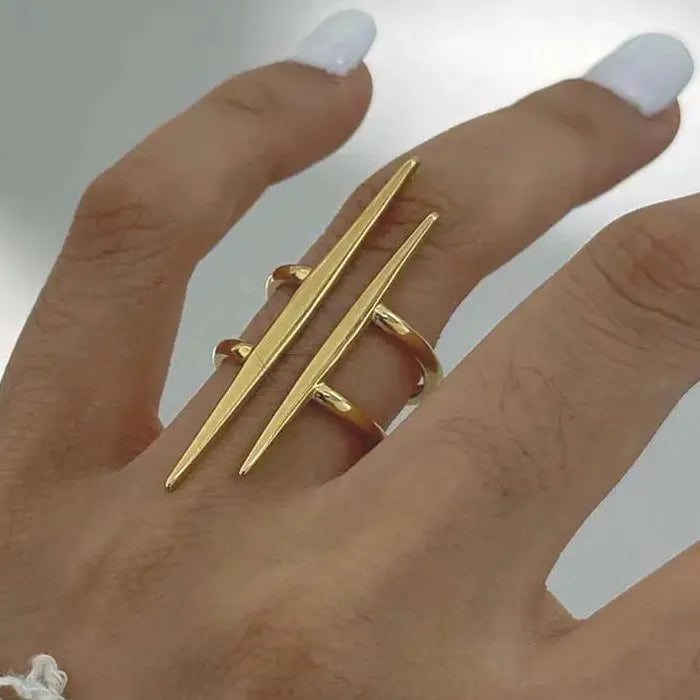 Vintage Stainless Steel Double-Layer Hollow Open Rings for Women, Hypoallergenic Jewelry