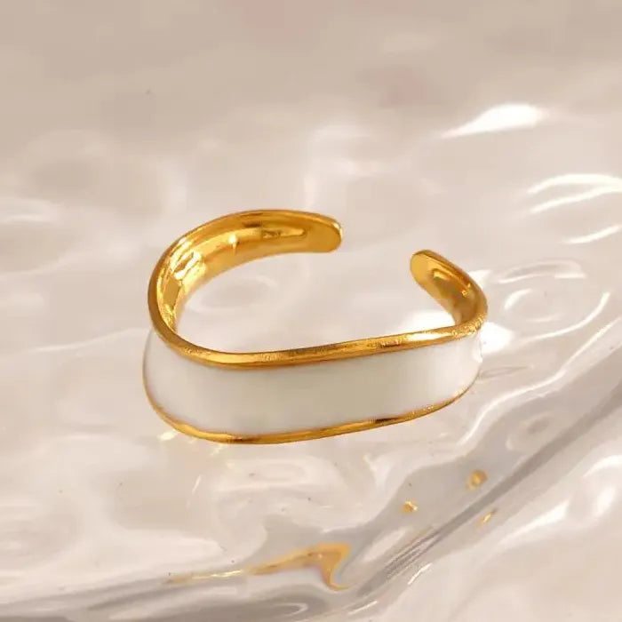 Vintage Stainless Steel Geometric Cocktail Ring for Women Gold Drip Design