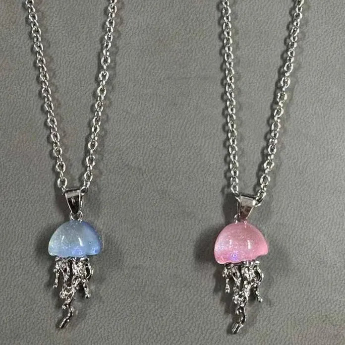 Blue Pink Jellyfish Pendant Necklace Women Y2K Charm Mood Tracker Gift