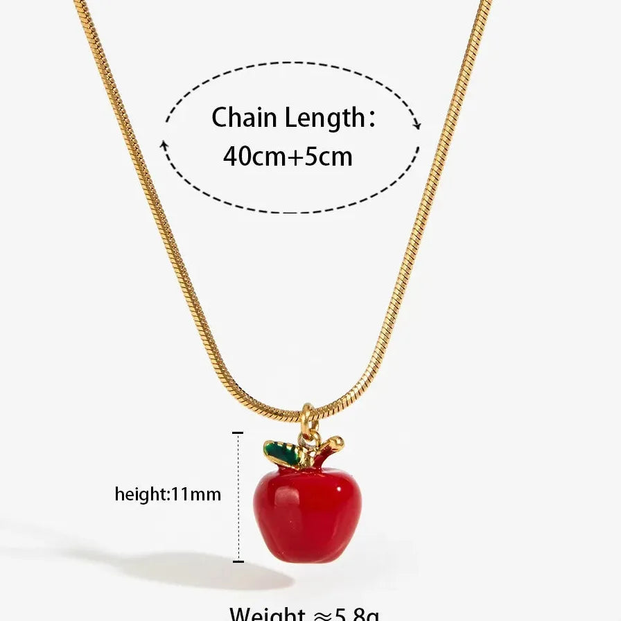 Stainless Steel 18k Gold Red Apple Pendant Geometric Hoop Earrings for Women Girls