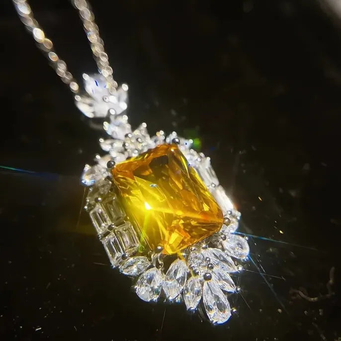 Yellow Cubic Zirconia Pendant Necklace for Women Wedding Anniversary Gift
