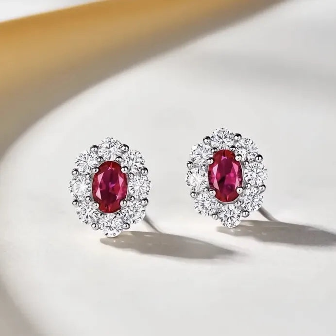 Elegant Red Oval Cubic Zirconia Geometric Stud Earrings for Women
