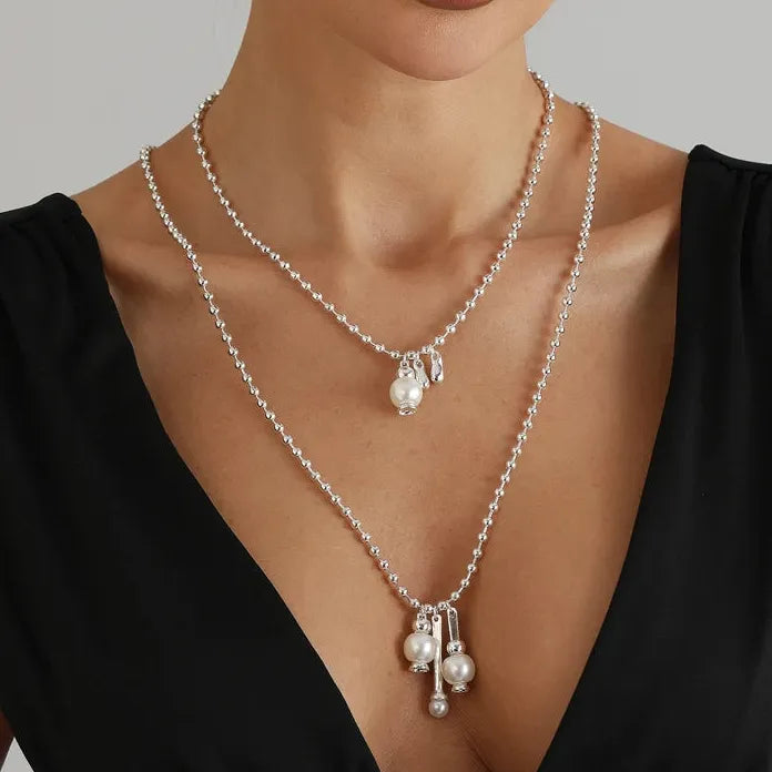 Adjustable Luxury Pearl Geometric Pendant Necklace for Women Gift