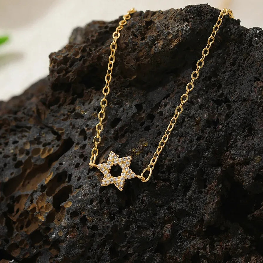 18K Gold Plated Geometric Palm Love Heart Cross Pendant Necklace CZ Charm