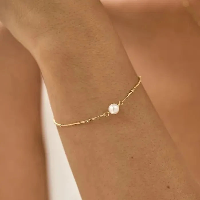 Minimalist Stainless Steel Pearl Bracelet Hypoallergenic Elegant Jewelry Gift for Women