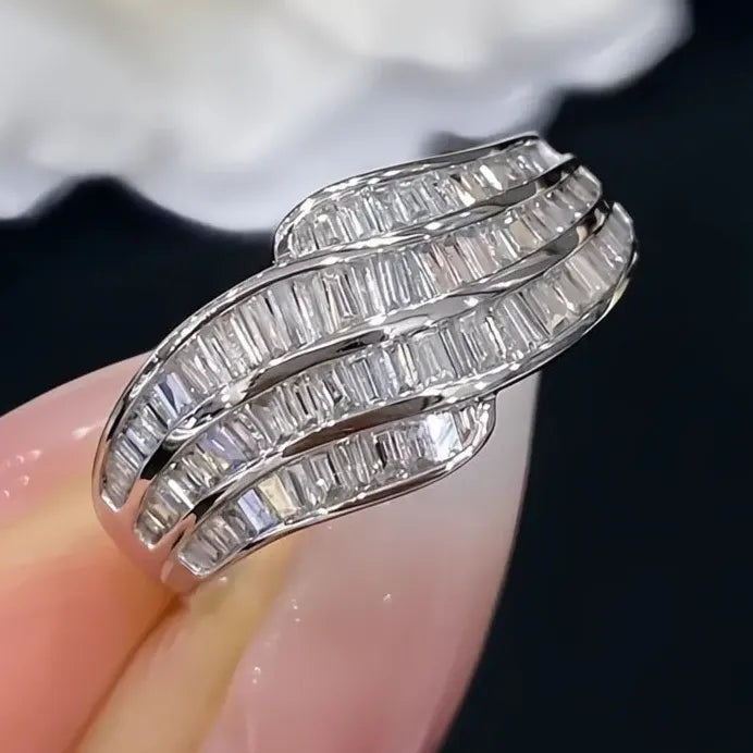 Geometric Cubic Zirconia Wedding Band Ring for Women Gold & Silver Tone