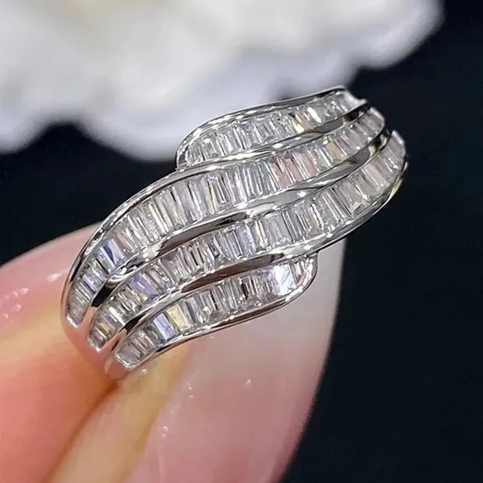 Luxury Gold Silver Zirconia Wedding Band Ring for Women Engagement Jewelry